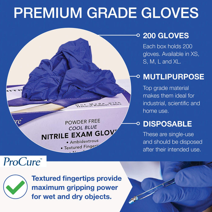 ProCure Cool Blue Disposable Nitrile Exam Gloves - Powder Free (Case)